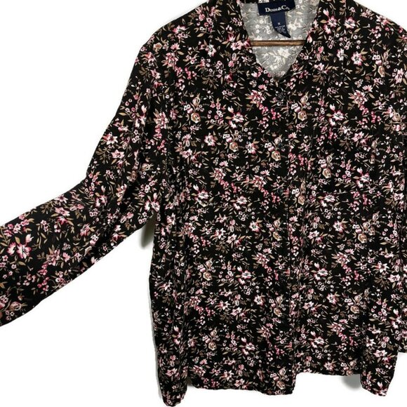 Denim & Co Womens Corduroy Button Up Shirt Size 1X Dark Floral Bohemian Casual - Picture 3 of 8